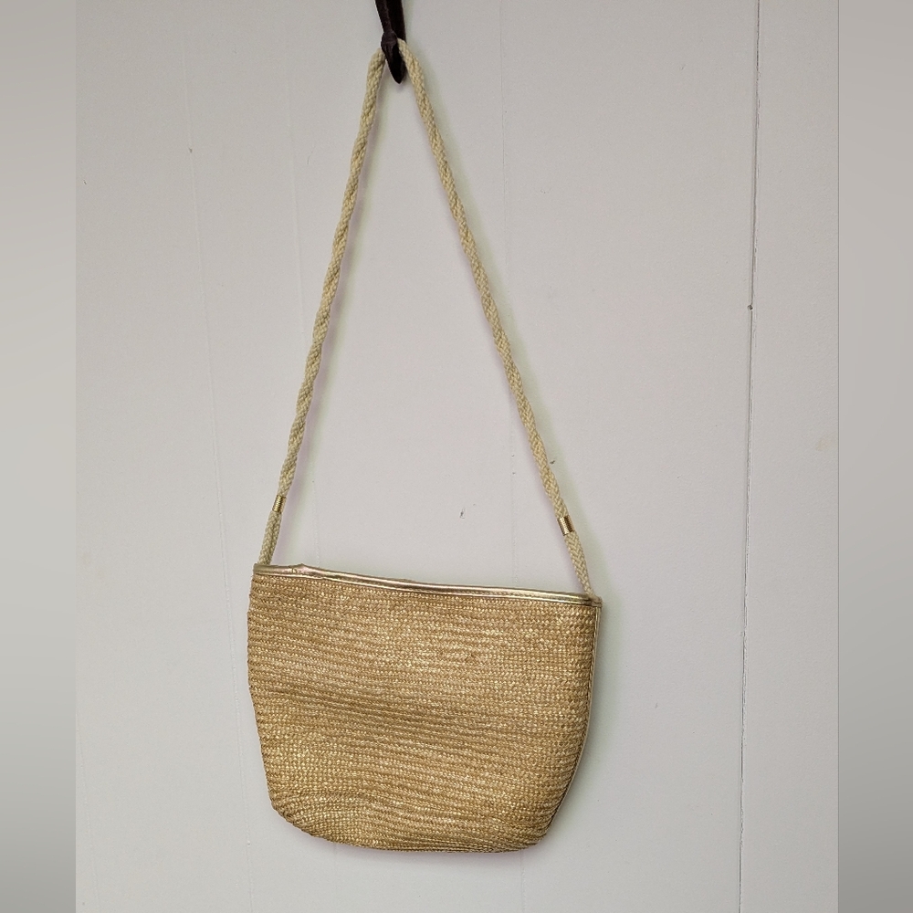 Vintage Wheat Straw Purse With Gold Accents By Worthington - Picture 9 of 12